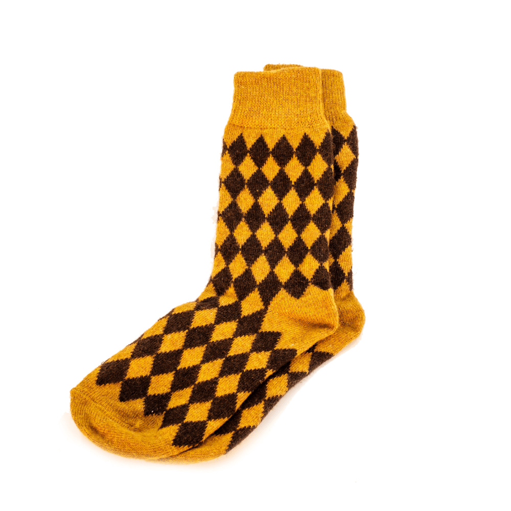 COSY VINTAGE SOCKS | Knitted Wool Crew Socks in Yellow Kiss the Moon