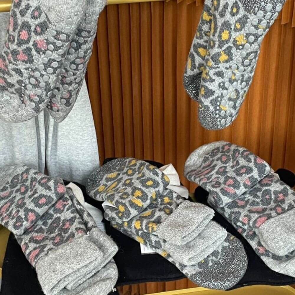 LEOPARD PRINT SLIPPER SOCKS | Super soft, perfect for lounging in pink & grey