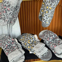 LEOPARD PRINT SLIPPER SOCKS | Super soft, perfect for lounging in yellow & grey